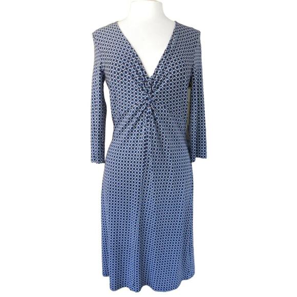 J. McLaughlin Silk Jersey Sheath Dress Blue Chain Print 3/4 Sleeve - Picture 1 of 8